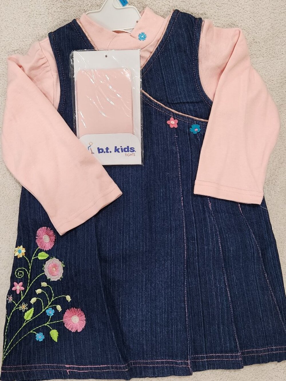B.T. Kids - Girls' 3-Pc Floral Denim Jumper Set